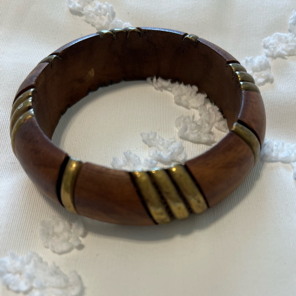 Kenneth Lane GORGOUS wood and brass bangle bracelet chunky statement piece
